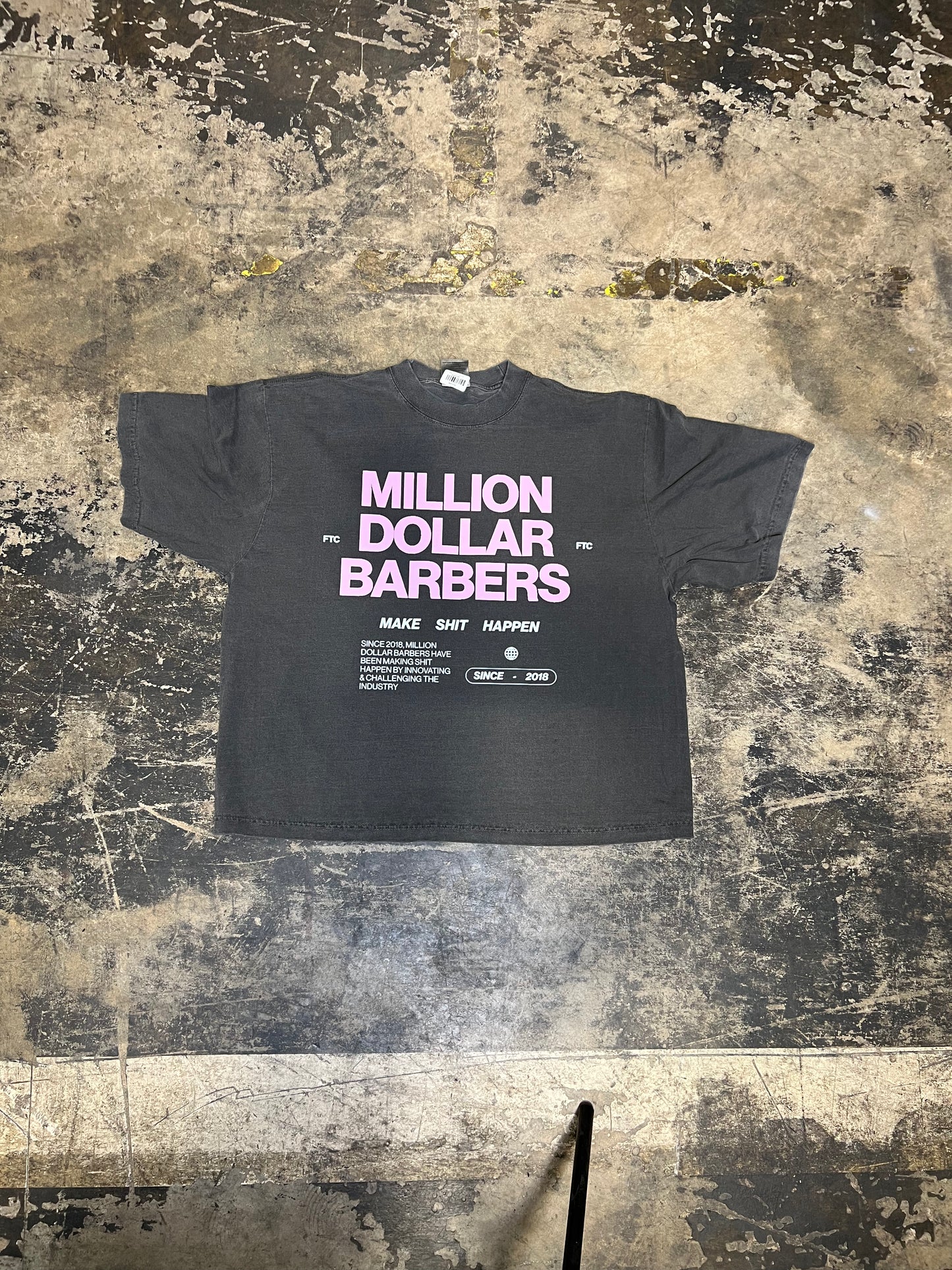 Million Dollar Barbers Drop Shoulder Tee (Pink on Gray)