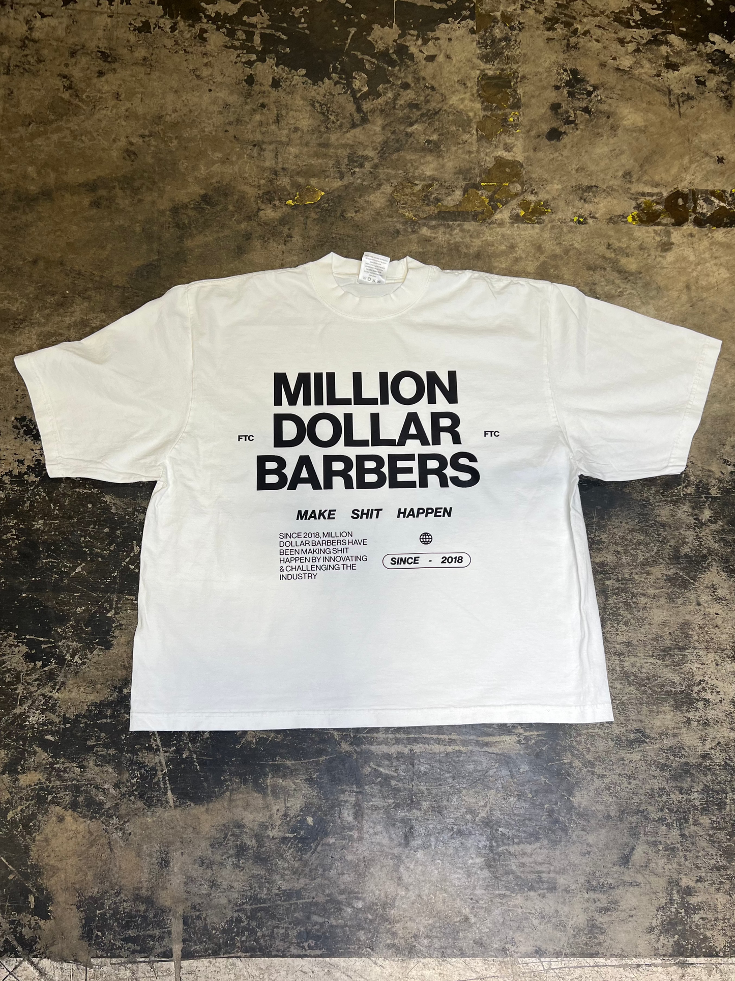Million Dollar Barbers Drop Shoulder Tee (Black on white)