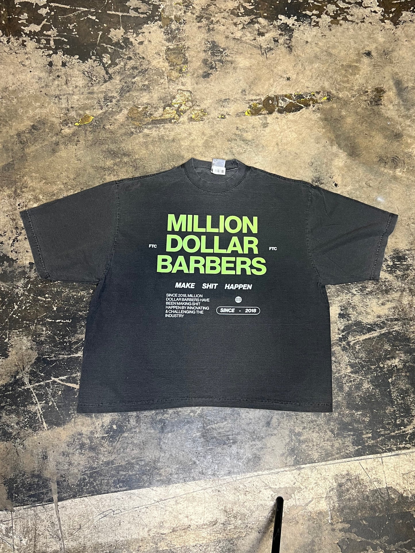 Million Dollar Barbers Drop Shoulder Tee (Slime Green on Gray)
