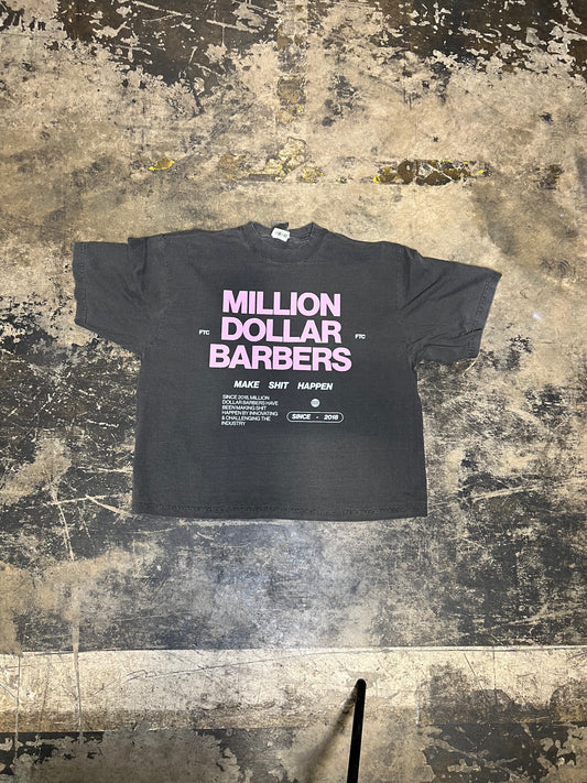 Million Dollar Barbers Drop Shoulder Tee (Pink on Gray)