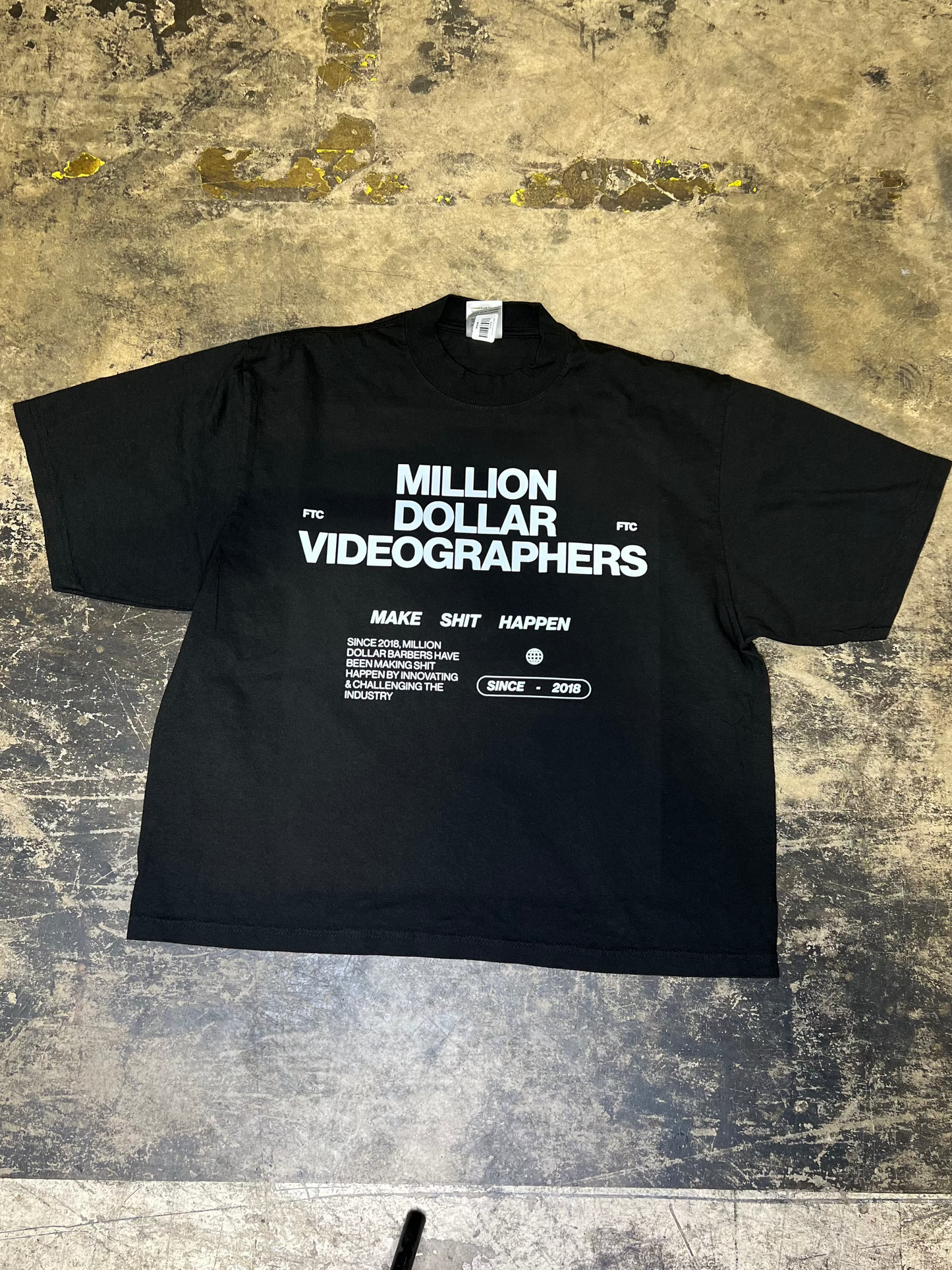 Million Dollar Videographers Drop Shoulder Tee (White on black)